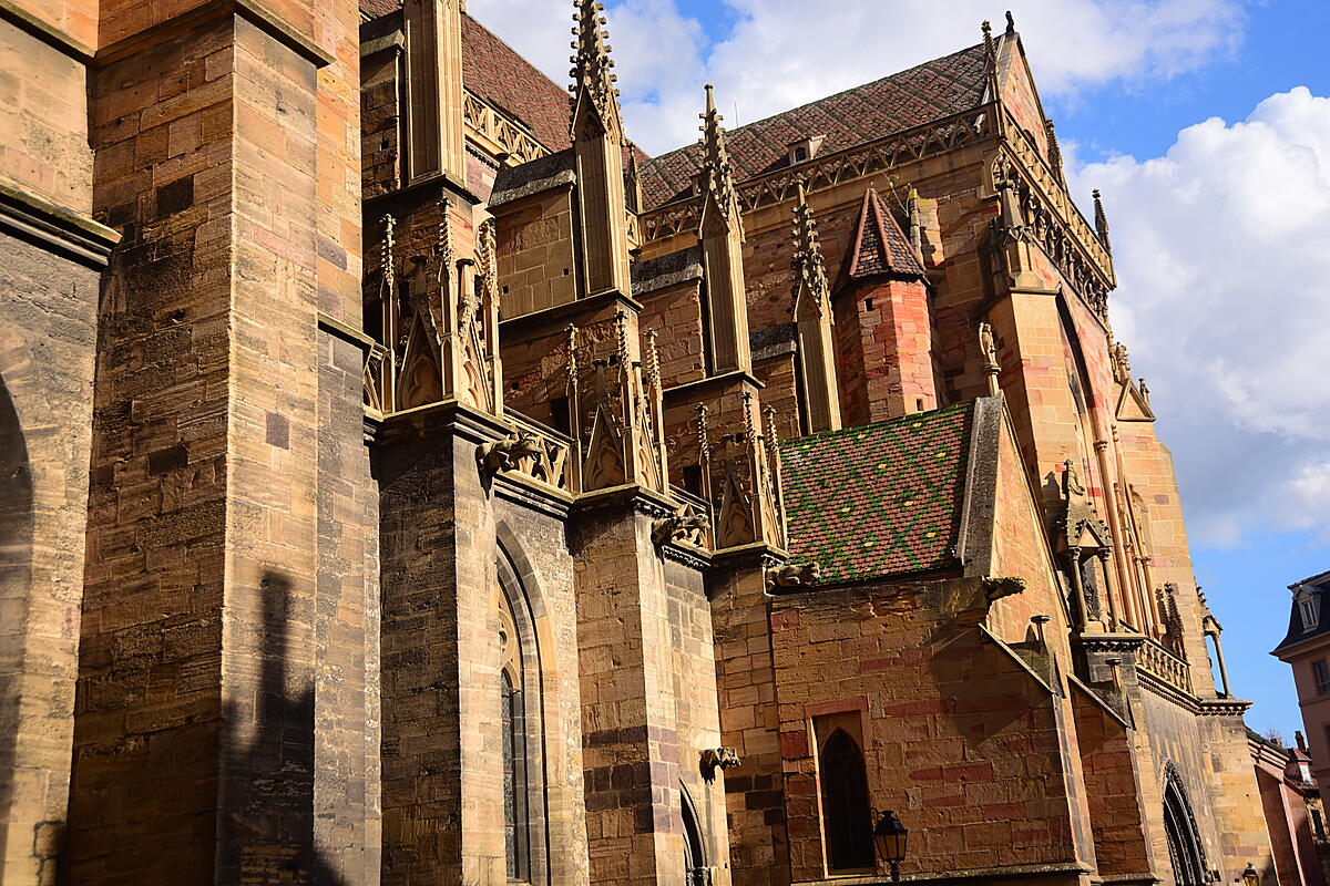 Exterior of the Collegiate Church of Saint-Martin in Colmar, France.